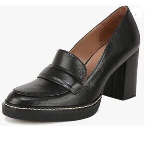 YDN Black Leather Block Heel Pumps